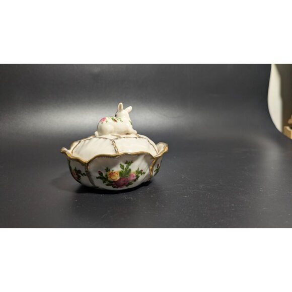 Royal Albert Old Country Roses Bunny Rabbit Trinket Jewelry Box Figurine Floral - Picture 9 of 15